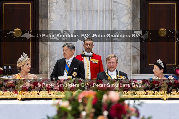 Amsterdam, 17 Juni 2026 Keizer Naruhito, keizerin Masako van Japan, Koning Willem Alexander Koningin Maxima Prinses Amalia en Prinses Ariane tijdens het staatsbanket in het Koninklijk Paleis Amsterdam. 

Naruhito brengt een driedaags staatsbezoek aan Nederland.

