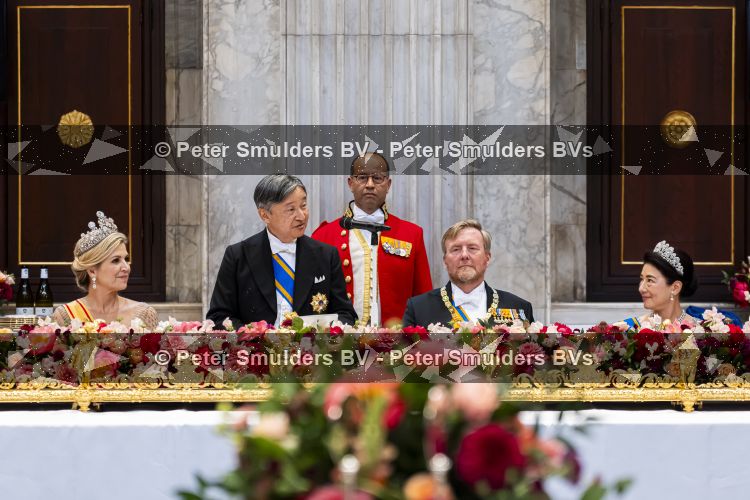 Amsterdam, 17 Juni 2026 Keizer Naruhito, keizerin Masako van Japan, Koning Willem Alexander Koningin Maxima Prinses Amalia en Prinses Ariane tijdens het staatsbanket in het Koninklijk Paleis Amsterdam. 

Naruhito brengt een driedaags staatsbezoek aan Nederland.

