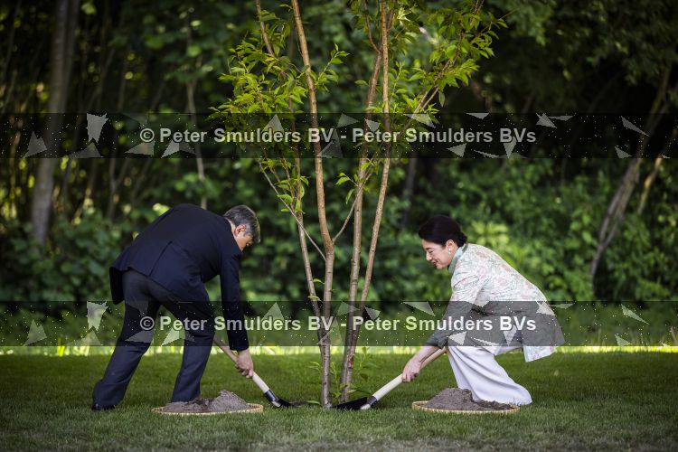 AMSTELVEEN  19 Juni 2026Keizer Nahurito, keizerin Masako van Japan tijdens een boomplant ceremonie in het Japanse Bloesempark tijdens de derde dag van het Japanse staatsbezoek aan Nederland.