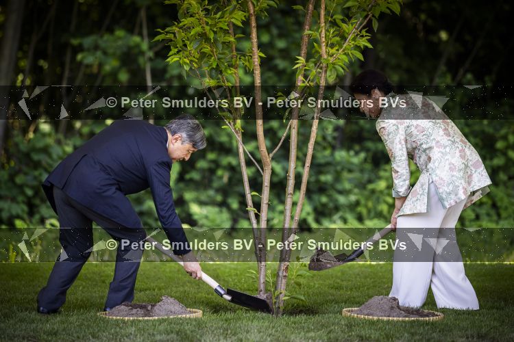 AMSTELVEEN  19 Juni 2026Keizer Nahurito, keizerin Masako van Japan tijdens een boomplant ceremonie in het Japanse Bloesempark tijdens de derde dag van het Japanse staatsbezoek aan Nederland.
