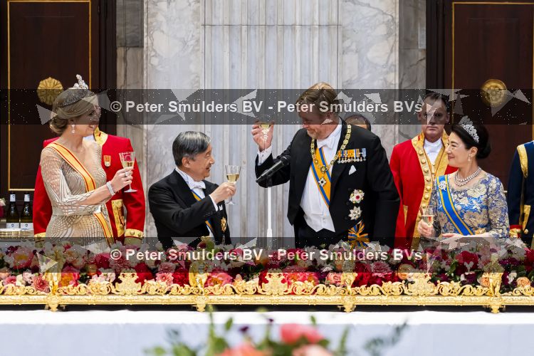 Amsterdam, 17 Juni 2026 Keizer Naruhito, keizerin Masako van Japan, Koning Willem Alexander Koningin Maxima Prinses Amalia en Prinses Ariane tijdens het staatsbanket in het Koninklijk Paleis Amsterdam. 

Naruhito brengt een driedaags staatsbezoek aan Nederland.

