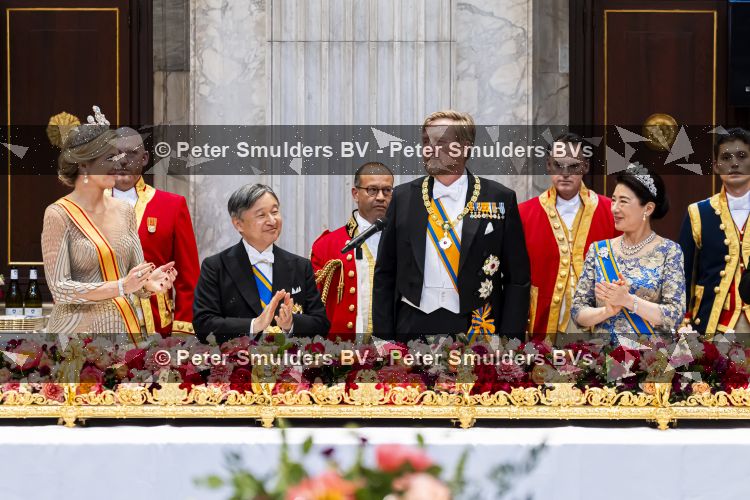 Amsterdam, 17 Juni 2026 Keizer Naruhito, keizerin Masako van Japan, Koning Willem Alexander Koningin Maxima Prinses Amalia en Prinses Ariane tijdens het staatsbanket in het Koninklijk Paleis Amsterdam. 

Naruhito brengt een driedaags staatsbezoek aan Nederland.


