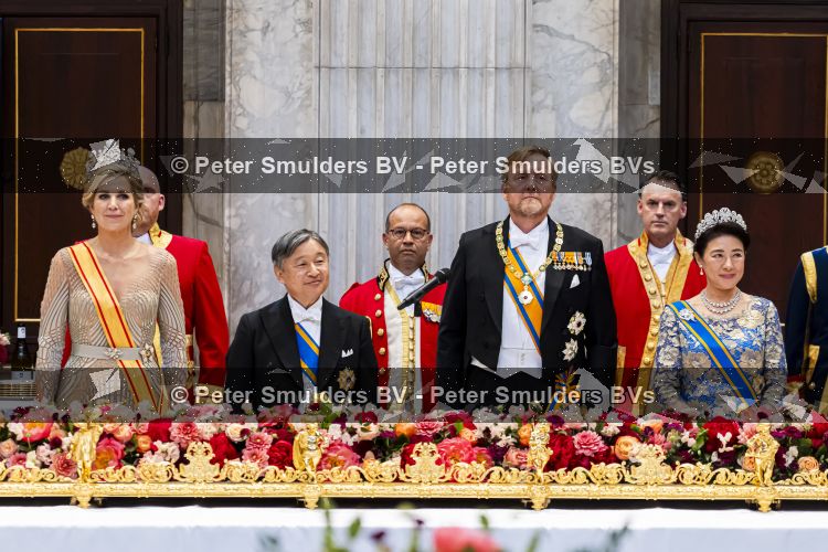 Amsterdam, 17 Juni 2026 Keizer Naruhito, keizerin Masako van Japan, Koning Willem Alexander Koningin Maxima Prinses Amalia en Prinses Ariane tijdens het staatsbanket in het Koninklijk Paleis Amsterdam. 

Naruhito brengt een driedaags staatsbezoek aan Nederland.

