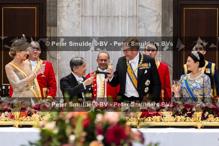 Amsterdam, 17 Juni 2026 Keizer Naruhito, keizerin Masako van Japan, Koning Willem Alexander Koningin Maxima Prinses Amalia en Prinses Ariane tijdens het staatsbanket in het Koninklijk Paleis Amsterdam. 

Naruhito brengt een driedaags staatsbezoek aan Nederland.

