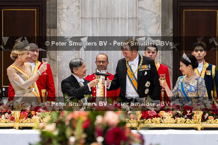 Amsterdam, 17 Juni 2026 Keizer Naruhito, keizerin Masako van Japan, Koning Willem Alexander Koningin Maxima Prinses Amalia en Prinses Ariane tijdens het staatsbanket in het Koninklijk Paleis Amsterdam. 

Naruhito brengt een driedaags staatsbezoek aan Nederland.

