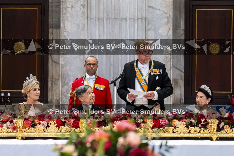 Amsterdam, 17 Juni 2026 Keizer Naruhito, keizerin Masako van Japan, Koning Willem Alexander Koningin Maxima Prinses Amalia en Prinses Ariane tijdens het staatsbanket in het Koninklijk Paleis Amsterdam. 

Naruhito brengt een driedaags staatsbezoek aan Nederland.

