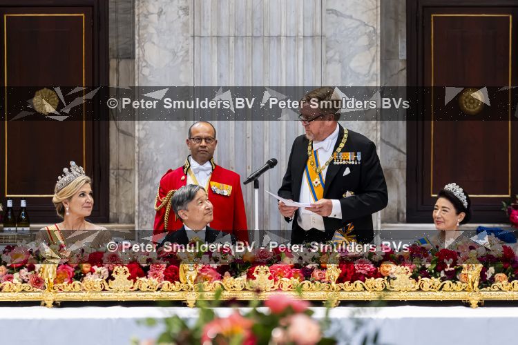 Amsterdam, 17 Juni 2026 Keizer Naruhito, keizerin Masako van Japan, Koning Willem Alexander Koningin Maxima Prinses Amalia en Prinses Ariane tijdens het staatsbanket in het Koninklijk Paleis Amsterdam. 

Naruhito brengt een driedaags staatsbezoek aan Nederland.

