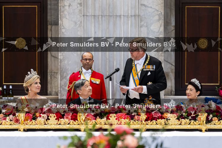 Amsterdam, 17 Juni 2026 Keizer Naruhito, keizerin Masako van Japan, Koning Willem Alexander Koningin Maxima Prinses Amalia en Prinses Ariane tijdens het staatsbanket in het Koninklijk Paleis Amsterdam. 

Naruhito brengt een driedaags staatsbezoek aan Nederland.

