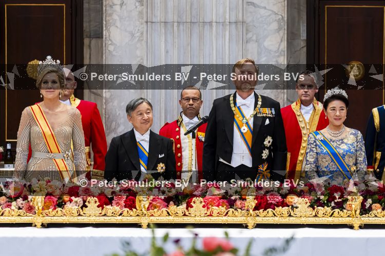Amsterdam, 17 Juni 2026 Keizer Naruhito, keizerin Masako van Japan, Koning Willem Alexander Koningin Maxima Prinses Amalia en Prinses Ariane tijdens het staatsbanket in het Koninklijk Paleis Amsterdam. 

Naruhito brengt een driedaags staatsbezoek aan Nederland.

