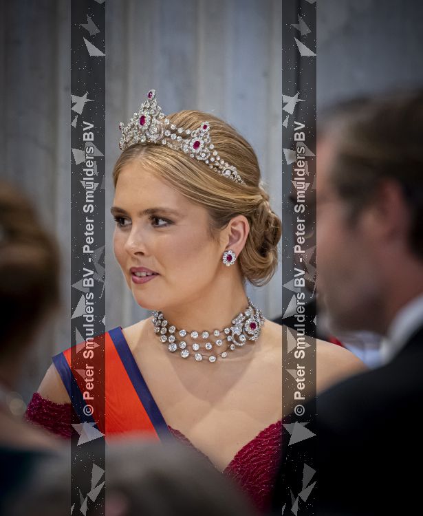 Amsterdam, 17 Juni 2026 Keizer Naruhito, keizerin Masako van Japan, Koning Willem Alexander Koningin Maxima Prinses Amalia en Prinses Ariane tijdens het staatsbanket in het Koninklijk Paleis Amsterdam. 

Naruhito brengt een driedaags staatsbezoek aan Nederland.

