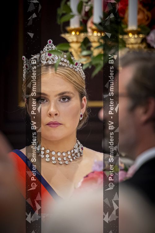 Amsterdam, 17 Juni 2026 Keizer Naruhito, keizerin Masako van Japan, Koning Willem Alexander Koningin Maxima Prinses Amalia en Prinses Ariane tijdens het staatsbanket in het Koninklijk Paleis Amsterdam. 

Naruhito brengt een driedaags staatsbezoek aan Nederland.

