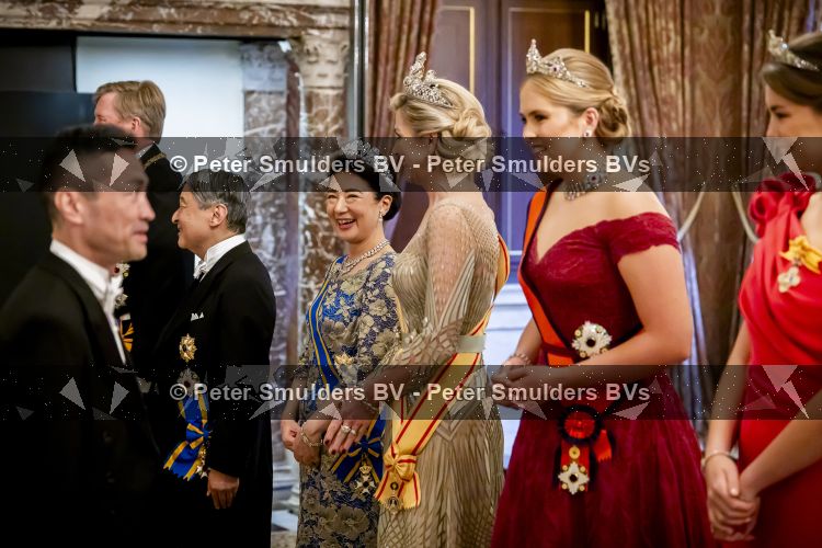 Amsterdam, 17 Juni 2026 Keizer Naruhito, keizerin Masako van Japan, Koning Willem Alexander Koningin Maxima Prinses Amalia en Prinses Ariane tijdens het staatsbanket in het Koninklijk Paleis Amsterdam. 

Naruhito brengt een driedaags staatsbezoek aan Nederland.

