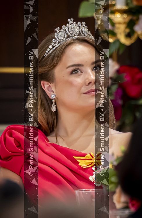 Amsterdam, 17 Juni 2026 Keizer Naruhito, keizerin Masako van Japan, Koning Willem Alexander Koningin Maxima Prinses Amalia en Prinses Ariane tijdens het staatsbanket in het Koninklijk Paleis Amsterdam. 

Naruhito brengt een driedaags staatsbezoek aan Nederland.

