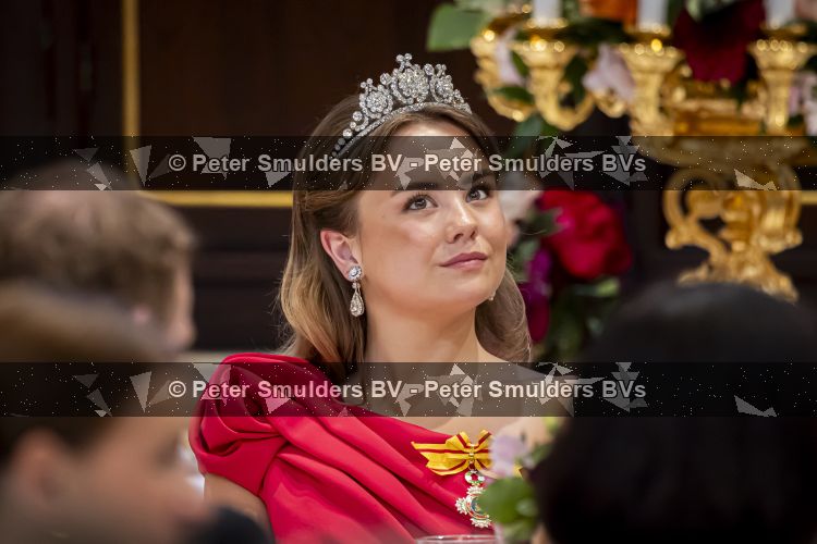 Amsterdam, 17 Juni 2026 Keizer Naruhito, keizerin Masako van Japan, Koning Willem Alexander Koningin Maxima Prinses Amalia en Prinses Ariane tijdens het staatsbanket in het Koninklijk Paleis Amsterdam. 

Naruhito brengt een driedaags staatsbezoek aan Nederland.

