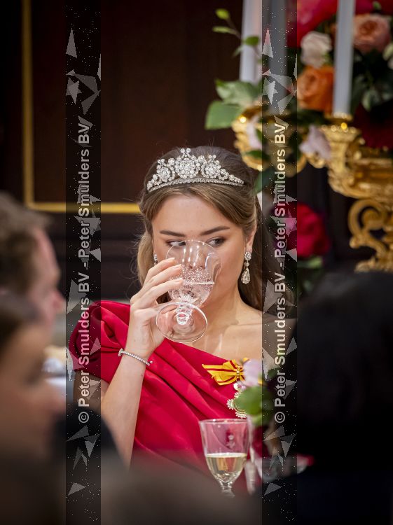 Amsterdam, 17 Juni 2026 Keizer Naruhito, keizerin Masako van Japan, Koning Willem Alexander Koningin Maxima Prinses Amalia en Prinses Ariane tijdens het staatsbanket in het Koninklijk Paleis Amsterdam. 

Naruhito brengt een driedaags staatsbezoek aan Nederland.

