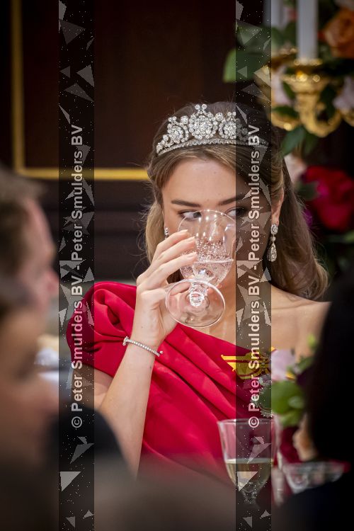 Amsterdam, 17 Juni 2026 Keizer Naruhito, keizerin Masako van Japan, Koning Willem Alexander Koningin Maxima Prinses Amalia en Prinses Ariane tijdens het staatsbanket in het Koninklijk Paleis Amsterdam. 

Naruhito brengt een driedaags staatsbezoek aan Nederland.

