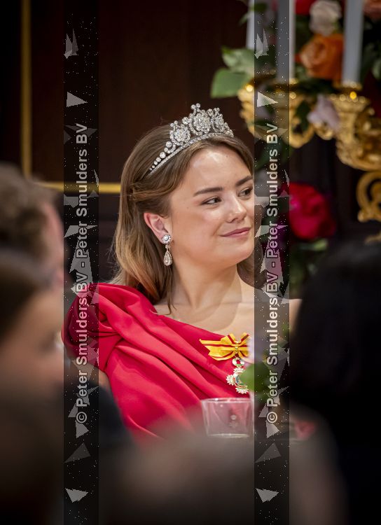 Amsterdam, 17 Juni 2026 Keizer Naruhito, keizerin Masako van Japan, Koning Willem Alexander Koningin Maxima Prinses Amalia en Prinses Ariane tijdens het staatsbanket in het Koninklijk Paleis Amsterdam. 

Naruhito brengt een driedaags staatsbezoek aan Nederland.

