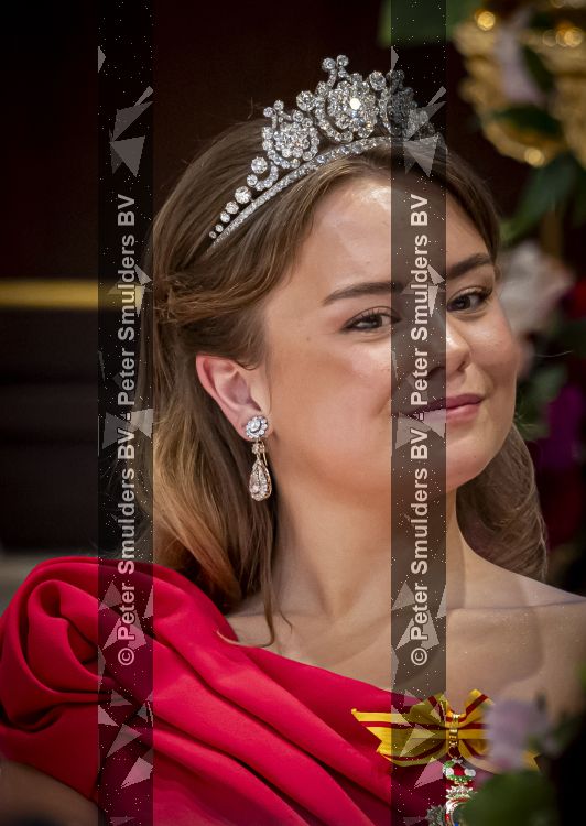 Amsterdam, 17 Juni 2026 Keizer Naruhito, keizerin Masako van Japan, Koning Willem Alexander Koningin Maxima Prinses Amalia en Prinses Ariane tijdens het staatsbanket in het Koninklijk Paleis Amsterdam. 

Naruhito brengt een driedaags staatsbezoek aan Nederland.

