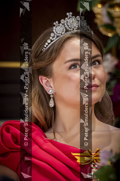 Amsterdam, 17 Juni 2026 Keizer Naruhito, keizerin Masako van Japan, Koning Willem Alexander Koningin Maxima Prinses Amalia en Prinses Ariane tijdens het staatsbanket in het Koninklijk Paleis Amsterdam. 

Naruhito brengt een driedaags staatsbezoek aan Nederland.

