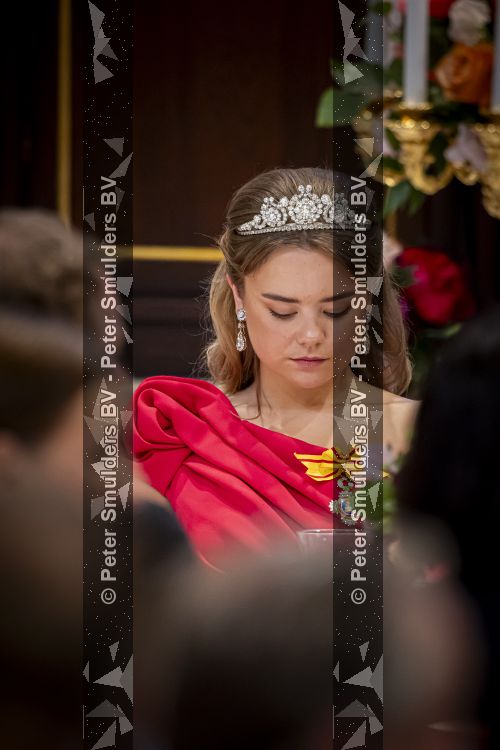 Amsterdam, 17 Juni 2026 Keizer Naruhito, keizerin Masako van Japan, Koning Willem Alexander Koningin Maxima Prinses Amalia en Prinses Ariane tijdens het staatsbanket in het Koninklijk Paleis Amsterdam. 

Naruhito brengt een driedaags staatsbezoek aan Nederland.

