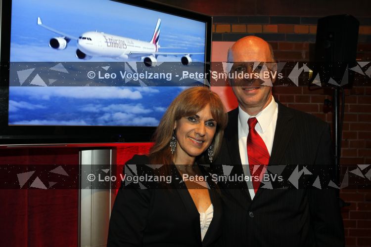 Amsterdam 17 maart 2010
Presentatie vliegmaatschappij EMirates in de beurs v Berlage. Cilly dartell met man
Peter Smulders bv
