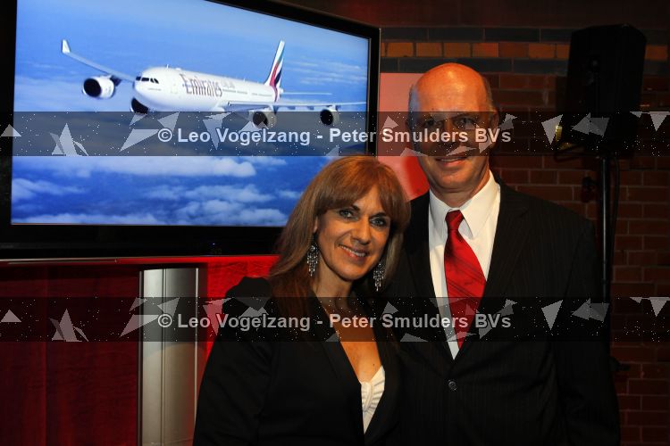 Amsterdam 17 maart 2010
Presentatie vliegmaatschappij EMirates in de beurs v Berlage. Cilly dartell met man
Peter Smulders bv