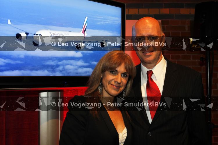 Amsterdam 17 maart 2010
Presentatie vliegmaatschappij EMirates in de beurs v Berlage. Cilly dartell met man
Peter Smulders bv