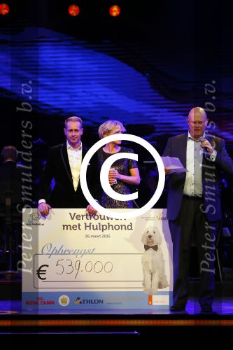 Hilversum 26 maart 2015
Gala stichting hulphond in studio 21. Eric Bouwer en Rudolph Strickwold en Anita Witzier