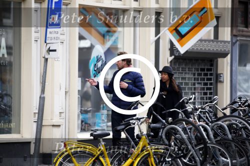 Amsterdam 23 maart 2016 
Gijs Staverman met (een) vriendin op de fiets in Amsterdam.
