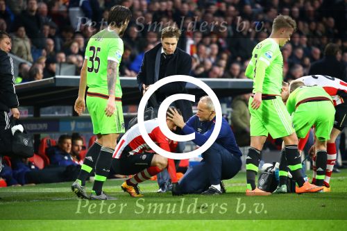Eindhoven, 20 Maart 2016 Kompetitiewedstrijd PSV-AJAX, eindstand 0-2
Santiago Arias blessure