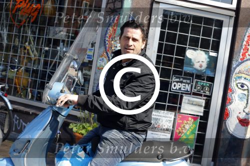 Amsterdam 10 april 2016 
Steve Brown op zijn vespa scooter.