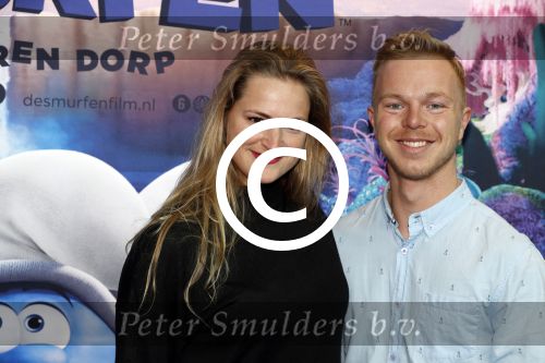 Amsterdam 18 maart 2017 
premiere Smurfen in  Pathe Arena. Martijn Vogel en Desi van Doeveren