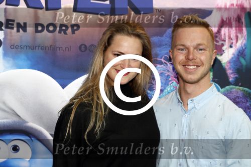 Amsterdam 18 maart 2017 
premiere Smurfen in  Pathe Arena. Martijn Vogel en Desi van Doeveren