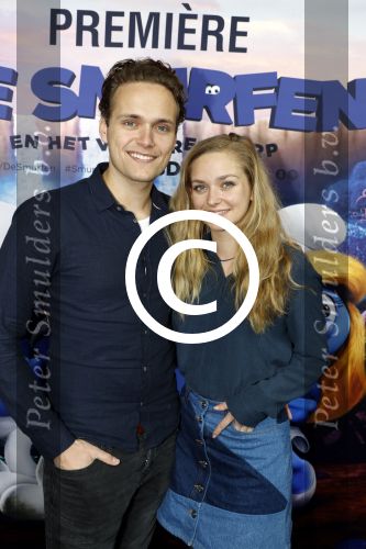 Amsterdam 18 maart 2017 
premiere Smurfen in  Pathe Arena. Pip Pellens en Pim Wessels