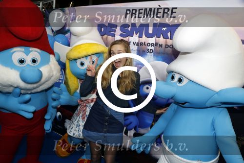 Amsterdam 18 maart 2017 
premiere Smurfen in  Pathe Arena. Pip Pellens en Pim Wessels