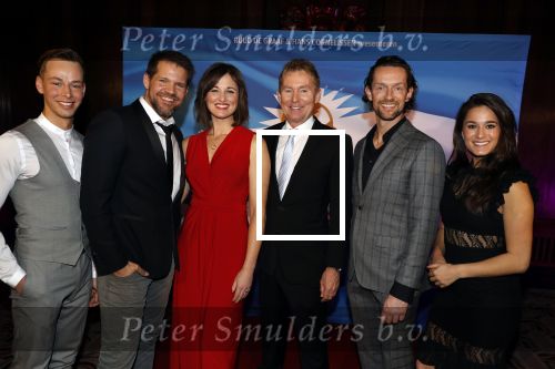 Amsterdam 19 maart 2018 
Yoran de Bont, Rene van Kooten, Brigitte Heitzer, Hans Cornelissen, Marijn Brouwers en Esmee Dekker bij de castpresentatie van de musical Evita in The Grand in Amsterdam. Hans Cornelisse is de producent.