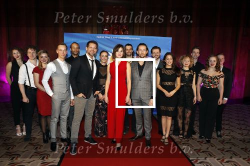 Amsterdam 19 maart 2018 
Yoran de Bont, Rene van Kooten, Brigitte Heitzer, Hans Cornelissen, Marijn Brouwers en Esmee Dekker bij de castpresentatie van de musical Evita in The Grand in Amsterdam. Hans Cornelisse is de producent.