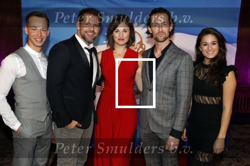 Amsterdam 19 maart 2018 
Yoran de Bont, Rene van Kooten, Brigitte Heitzer, Hans Cornelissen, Marijn Brouwers en Esmee Dekker bij de castpresentatie van de musical Evita in The Grand in Amsterdam. Hans Cornelisse is de producent.