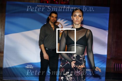 Amsterdam 19 maart 2018 
Yoran de Bont, Rene van Kooten, Brigitte Heitzer, Hans Cornelissen, Marijn Brouwers en Esmee Dekker bij de castpresentatie van de musical Evita in The Grand in Amsterdam. Hans Cornelisse is de producent.