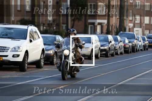 Amsterdam 19 maart 2018 
Oscar Hammerstein in bontjas op zijn BMW motor.