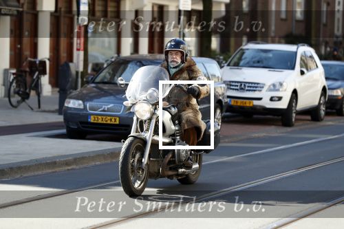 Amsterdam 19 maart 2018 
Oscar Hammerstein in bontjas op zijn BMW motor.