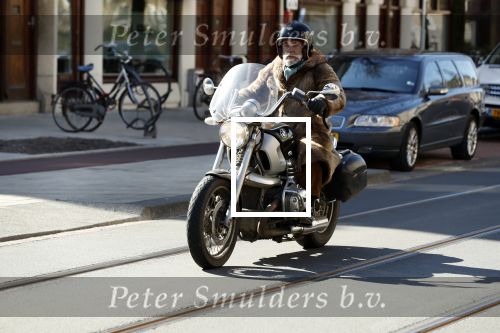 Amsterdam 19 maart 2018 
Oscar Hammerstein in bontjas op zijn BMW motor.