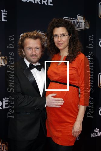 Amsterdam 29 maart 2018 
Premiere Sunset Boulevard in Carre. Pepijn Gunneweg met zwangere vrouw