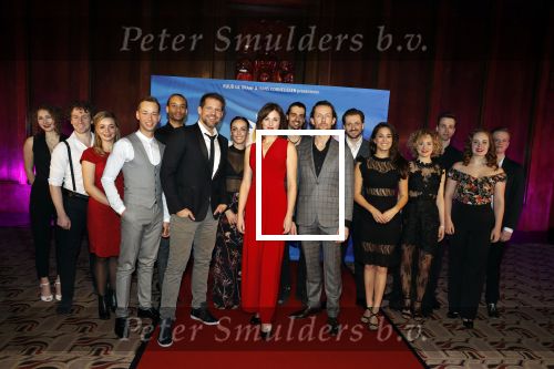 Amsterdam 19 maart 2018 
Yoran de Bont, Rene van Kooten, Brigitte Heitzer, Hans Cornelissen, Marijn Brouwers en Esmee Dekker bij de castpresentatie van de musical Evita in The Grand in Amsterdam. Hans Cornelisse is de producent.