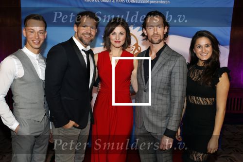 Amsterdam 19 maart 2018 
Yoran de Bont, Rene van Kooten, Brigitte Heitzer, Hans Cornelissen, Marijn Brouwers en Esmee Dekker bij de castpresentatie van de musical Evita in The Grand in Amsterdam. Hans Cornelisse is de producent.