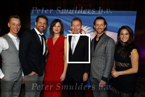 Amsterdam 19 maart 2018 
Yoran de Bont, Rene van Kooten, Brigitte Heitzer, Hans Cornelissen, Marijn Brouwers en Esmee Dekker bij de castpresentatie van de musical Evita in The Grand in Amsterdam. Hans Cornelisse is de producent.