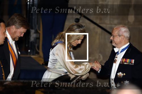 Amsterdam 5 april 2022
Koningin Maxima , Koning Willem Alexander en prinses Beatrix vertrekken na een staatsbanket met de president van India bij het Paleis op de Dam.