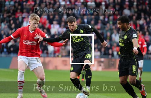Eindhoven, 3 maart 2024 PSV-Feyenoord, eindstand 2-2 
Kompetitie Seizoen 2023-2024
Jerdy Schouten Quintin Timber Santiago Gimenez