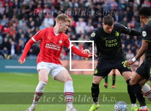 Eindhoven, 3 maart 2024 PSV-Feyenoord, eindstand 2-2 
Kompetitie Seizoen 2023-2024
Jerdy Schouten Quintin Timber Santiago Gimenez
