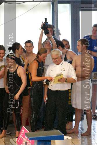 Amsterdam 2 april 2004
Inge de Bruijn  met coach Paul Bergen bij zwemwedstrijden Amsterdam